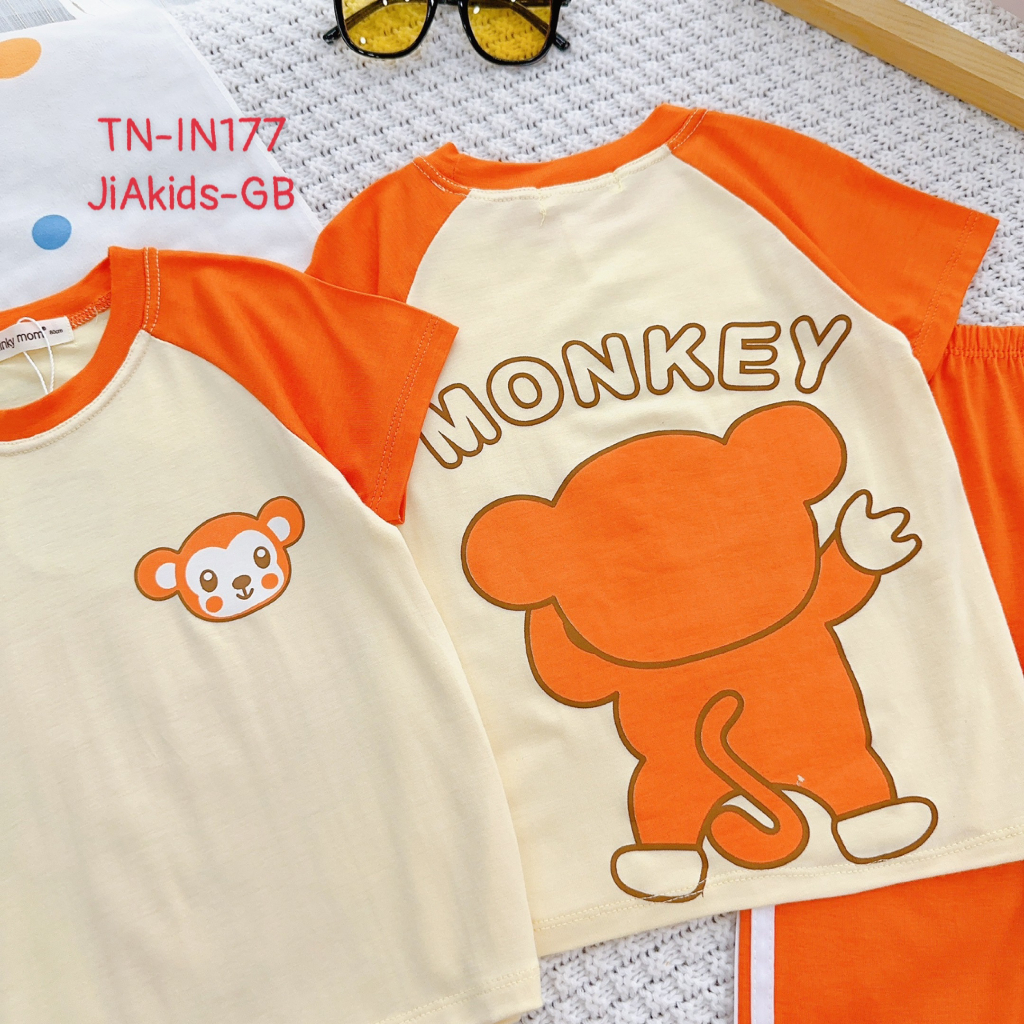 Bộ Cộc Tay Quần Dài THUN LẠNH MINKY MOM In Hình Động Vật Dễ Thương Áo Giáp Lăng Vàng Lợt Cho Bé TN-IN177