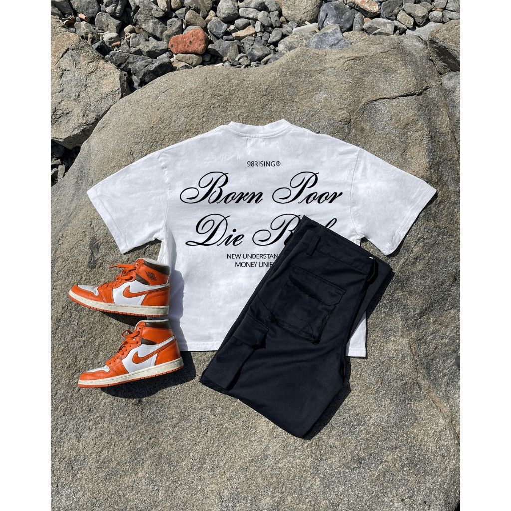 Áo thun unisex nam nữ Born Poor Die Rich local brand form rộng 100% cotton 250gsm bo cổ dày dặn 98stu