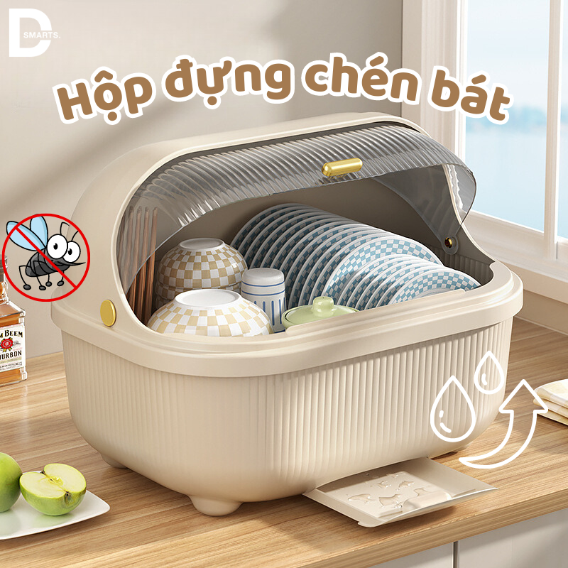 Hộp đựng chén bát đĩa có nắp đậy, tủ bếp chống côn trùng, bụi bẩn, giá đựng bát đũa thoát nước ngăn ẩm mốc thông minh