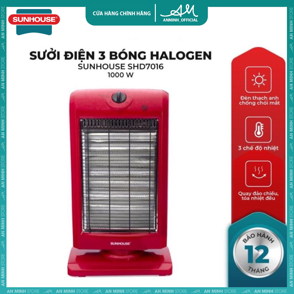 Đèn Sưởi 3 Bóng HALOGEN SUNHOUSE SHD7016, Máy Sưởi Điện Bảo Hành 12 Tháng Chính Hãng