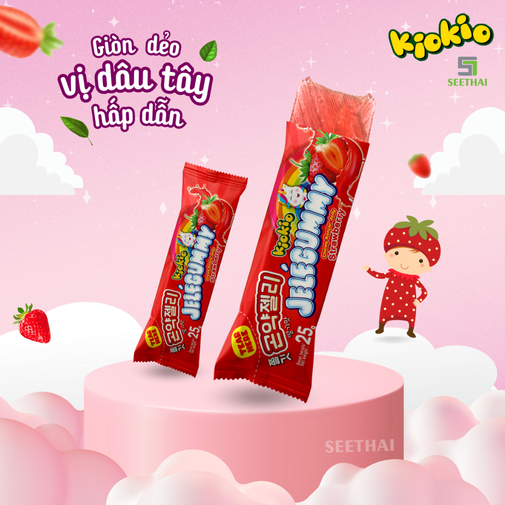 Thạch Jele trái cây KIOKIO Indonesia thạch dâu thạch vải thạch nho - hộp đỏ 24 gói ăn vặt