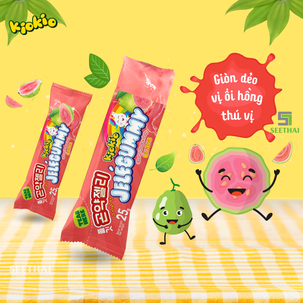 Thạch Jele trái cây KIOKIO Indonesia thạch táo thạch ổi thạch dưa hấu - hộp xanh 24 gói ăn vặt
