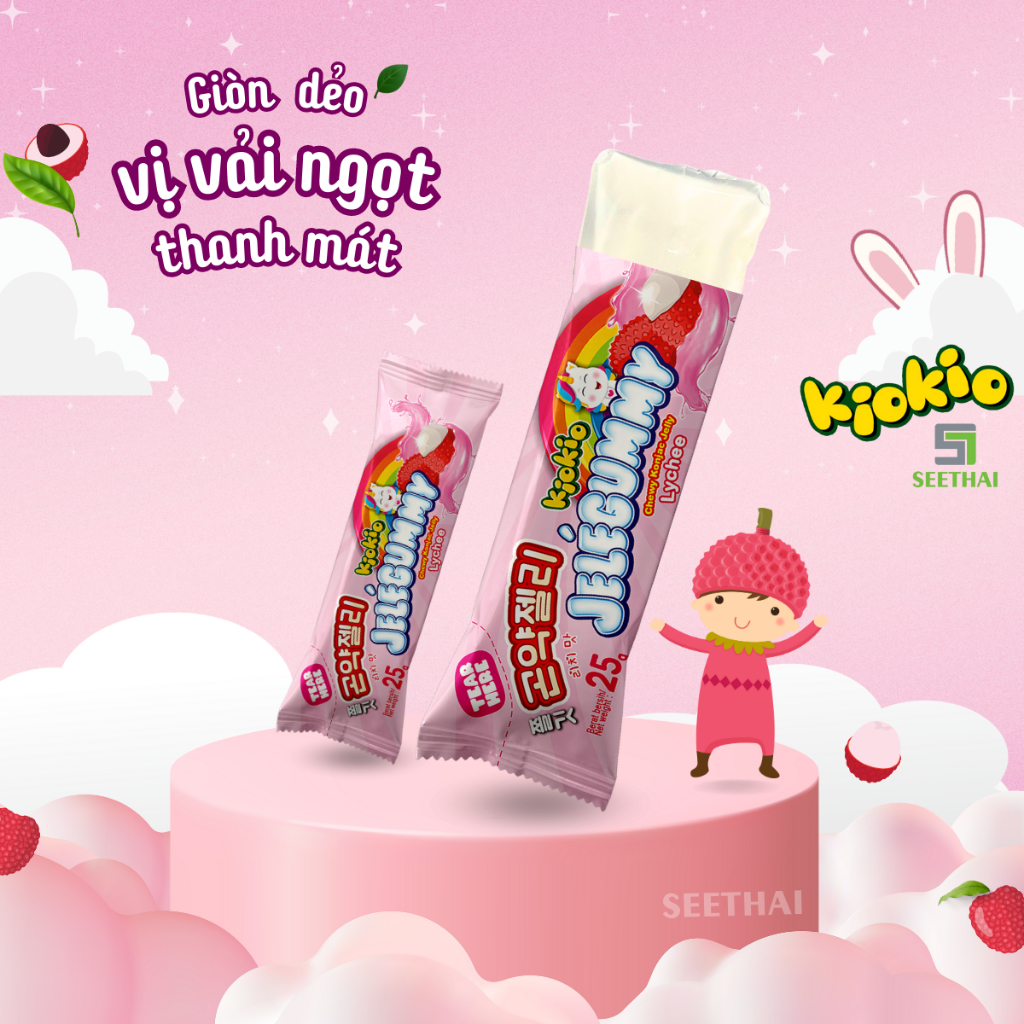 Thạch Jele trái cây KIOKIO Indonesia thạch dâu thạch vải thạch nho - hộp đỏ 24 gói ăn vặt