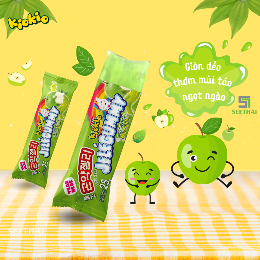 Thạch Jele trái cây KIOKIO Indonesia thạch táo thạch ổi thạch dưa hấu - hộp xanh 24 gói ăn vặt