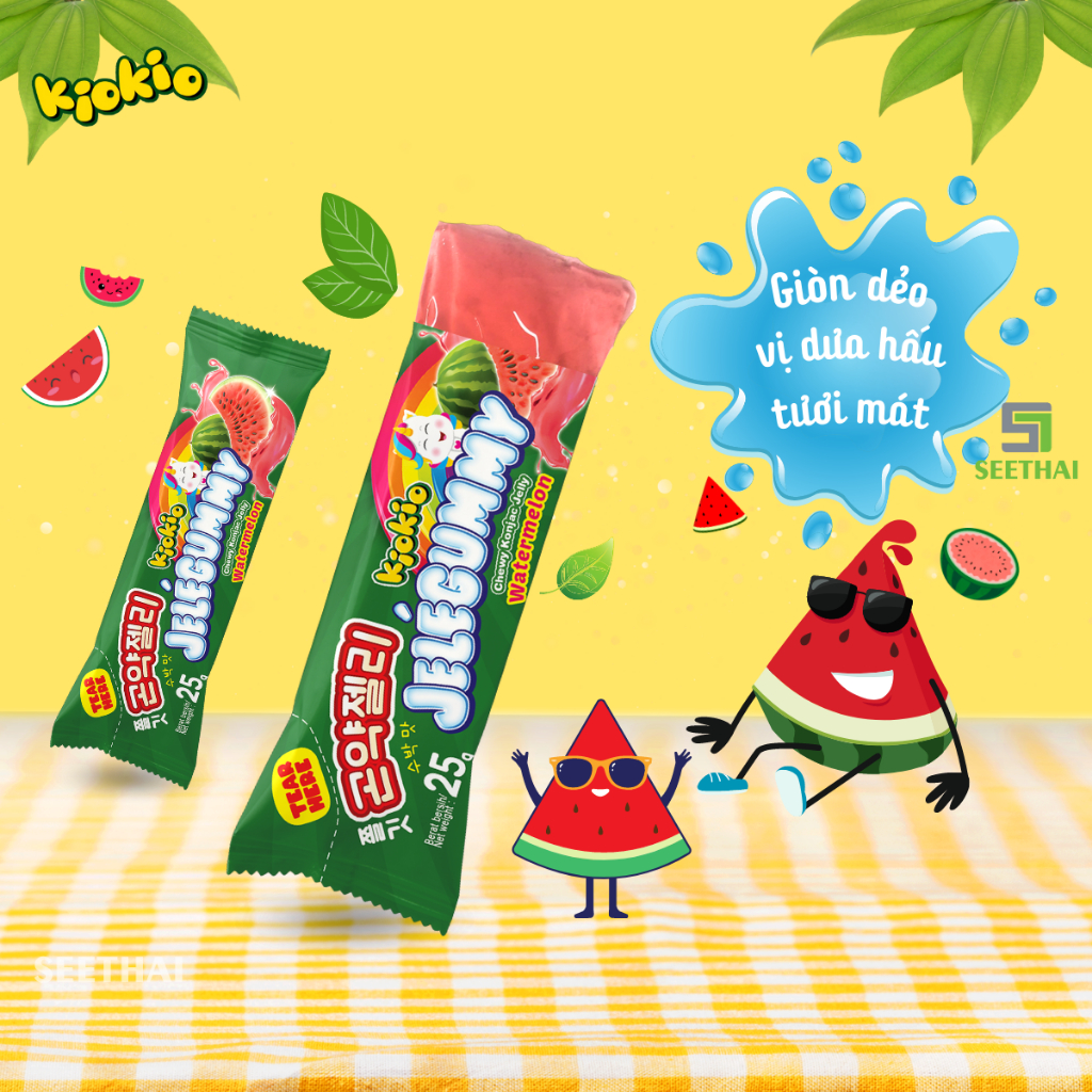 Thạch Jele trái cây KIOKIO Indonesia thạch táo thạch ổi thạch dưa hấu - hộp xanh 24 gói ăn vặt