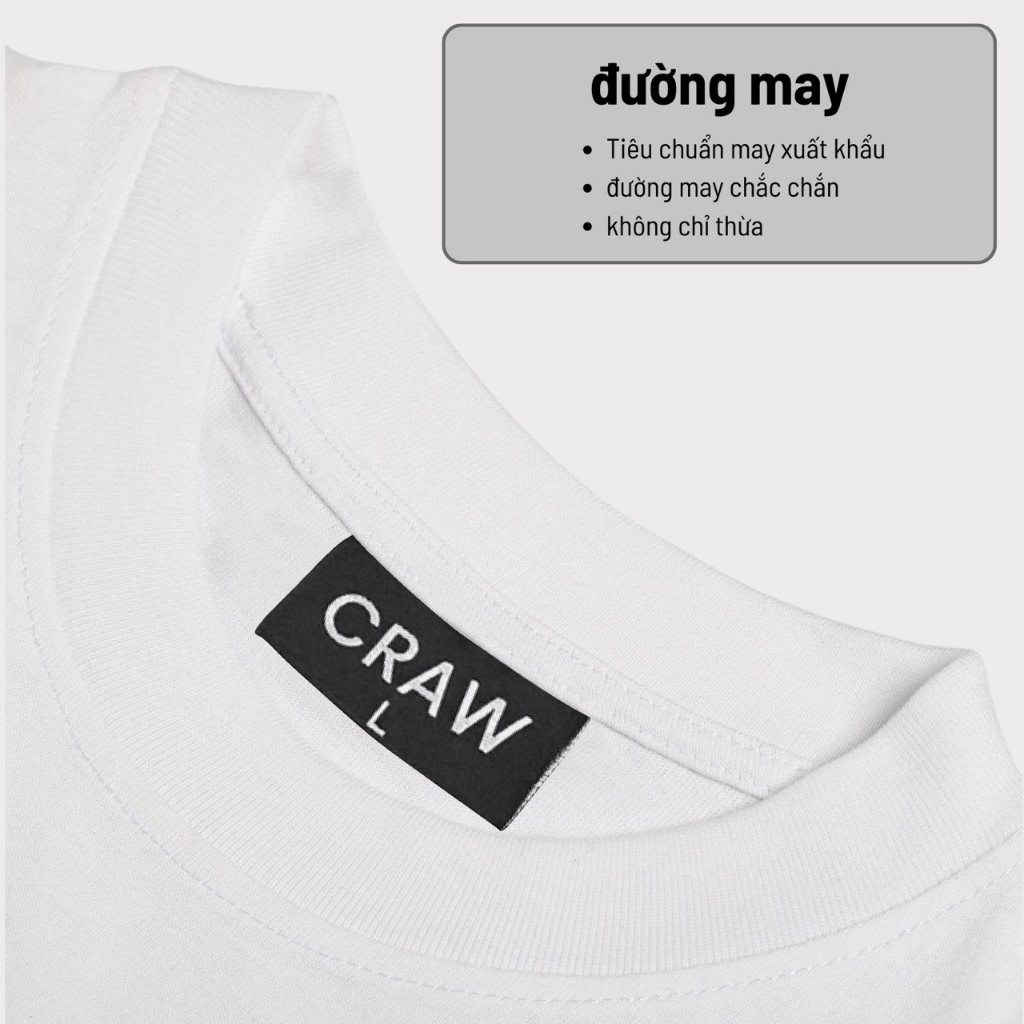 Áo thun tay lỡ CRAW phông unisex nam nữ vải coton mềm mịn, co dãn Oversize form rộng - 0048