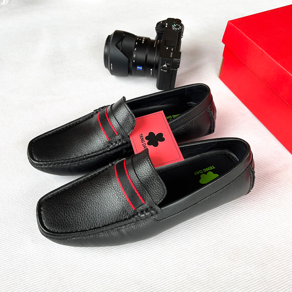 Giày Lười Nam Da Bò Thật Cao Cấp, Thời Trang - Đế cao su nguyên khối, Tengday Vietnam. Màu Đen, Xanh