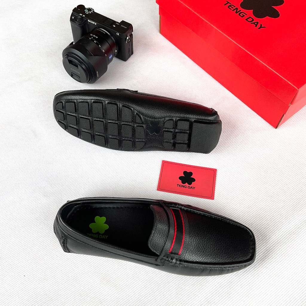 Giày Lười Nam Da Bò Thật Cao Cấp, Thời Trang - Đế cao su nguyên khối, Tengday Vietnam. Màu Đen, Xanh