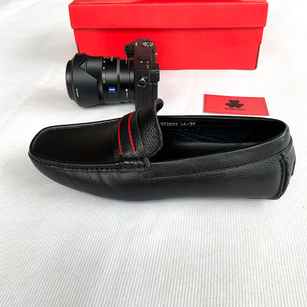 Giày Lười Nam Da Bò Thật Cao Cấp, Thời Trang - Đế cao su nguyên khối, Tengday Vietnam. Màu Đen, Xanh