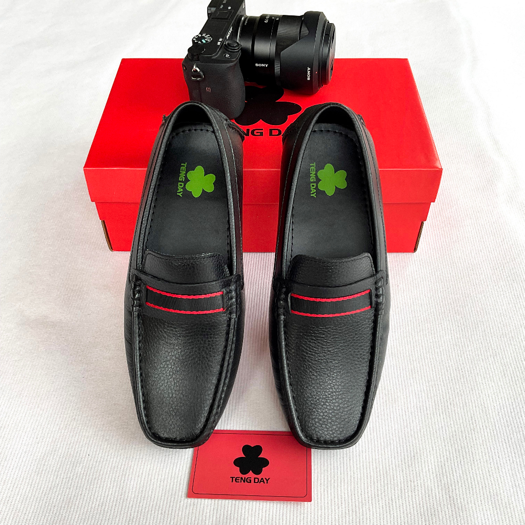 Giày Lười Nam Da Bò Thật Cao Cấp, Thời Trang - Đế cao su nguyên khối, Tengday Vietnam. Màu Đen, Xanh