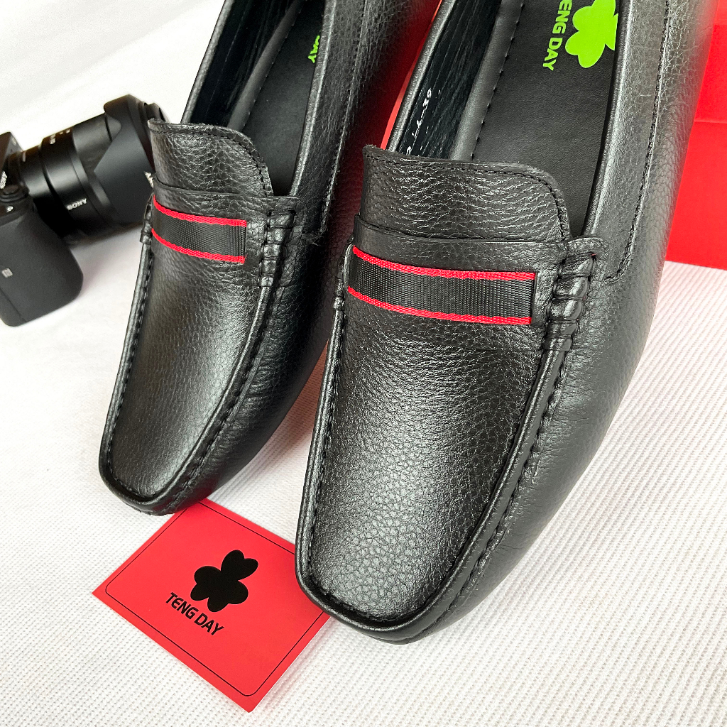 Giày Lười Nam Da Bò Thật Cao Cấp, Thời Trang - Đế cao su nguyên khối, Tengday Vietnam. Màu Đen, Xanh