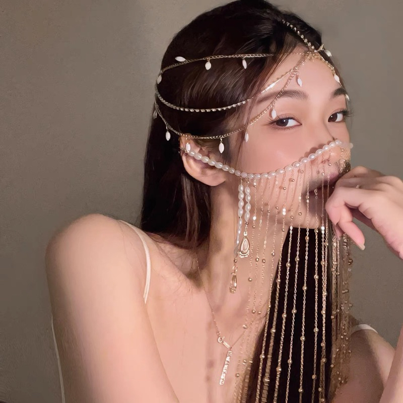 Mạng che cổ trang đính hạt - Phụ kiện cosplay tiên nữ che mặt - Khanturban.vn