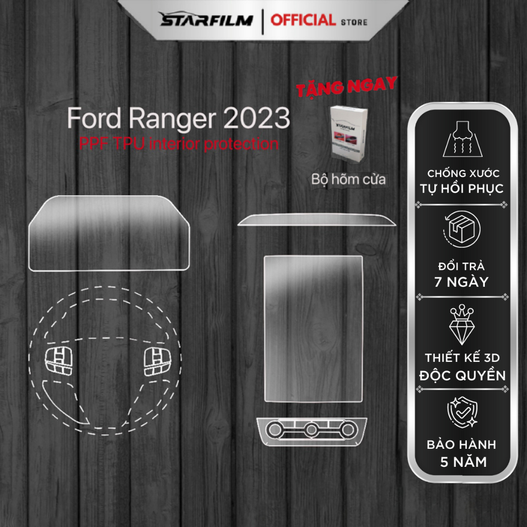 Ford Ranger 2023 PPF TPU bảo vệ nội thất chống xước tự hồi phục STARFILM tặng miếng dán bảo vệ tay nắm hõm cửa