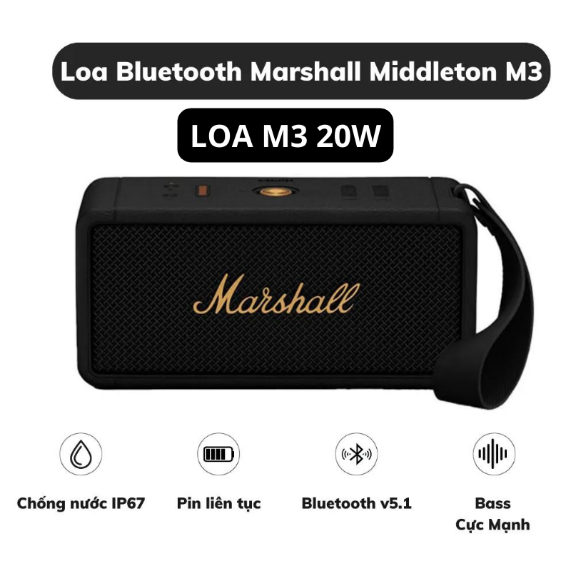 Loa bluetooth Marshall M2 phiên bản 2023 ,loa không dây M2 20w pin trâu âm thanh chất lượng chống nước - TECHHIGH