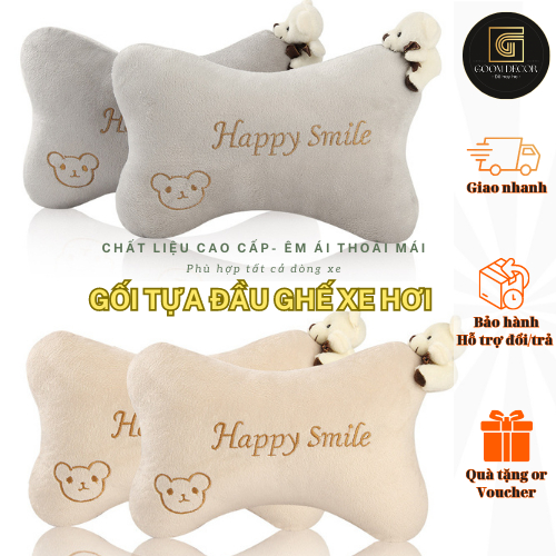 Cặp gối tựa đầu gắn ghế xe hơi chống đau mỏi dành cho ô tô, chất liệu bông PP êm ái hình cute đáng yêu