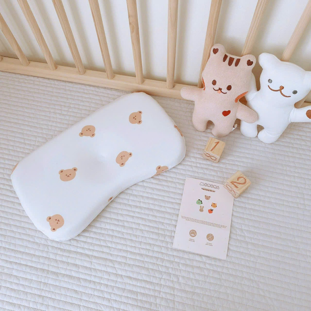 Gối lõm cao su non Monona 2023 cho bé từ sơ sinh giúp chống bẹp, bảo vệ xương đầu, cột sống cho bé chính hãng