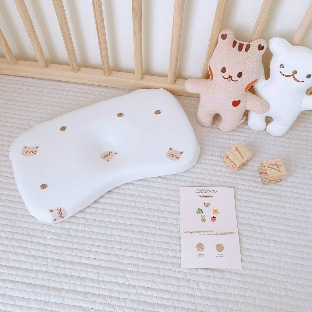 Gối lõm cao su non Monona 2023 cho bé từ sơ sinh giúp chống bẹp, bảo vệ xương đầu, cột sống cho bé chính hãng