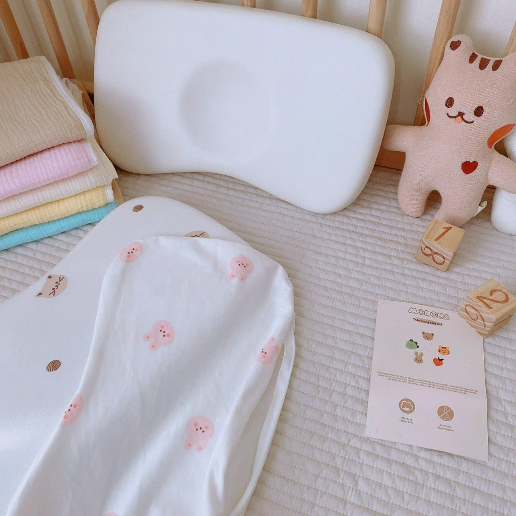 Gối lõm cao su non Monona 2023 cho bé từ sơ sinh giúp chống bẹp, bảo vệ xương đầu, cột sống cho bé chính hãng