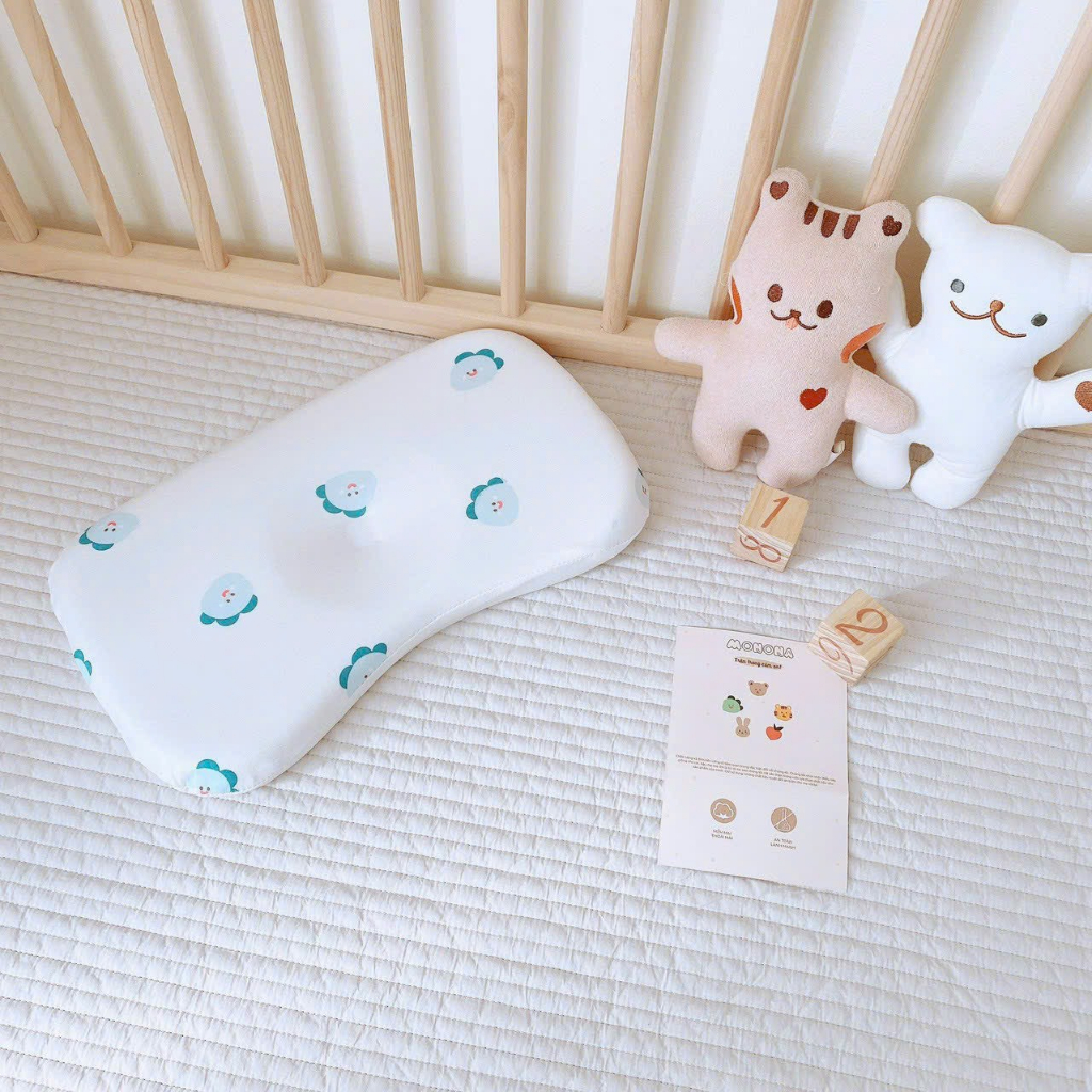 Gối lõm cao su non Monona 2023 cho bé từ sơ sinh giúp chống bẹp, bảo vệ xương đầu, cột sống cho bé chính hãng