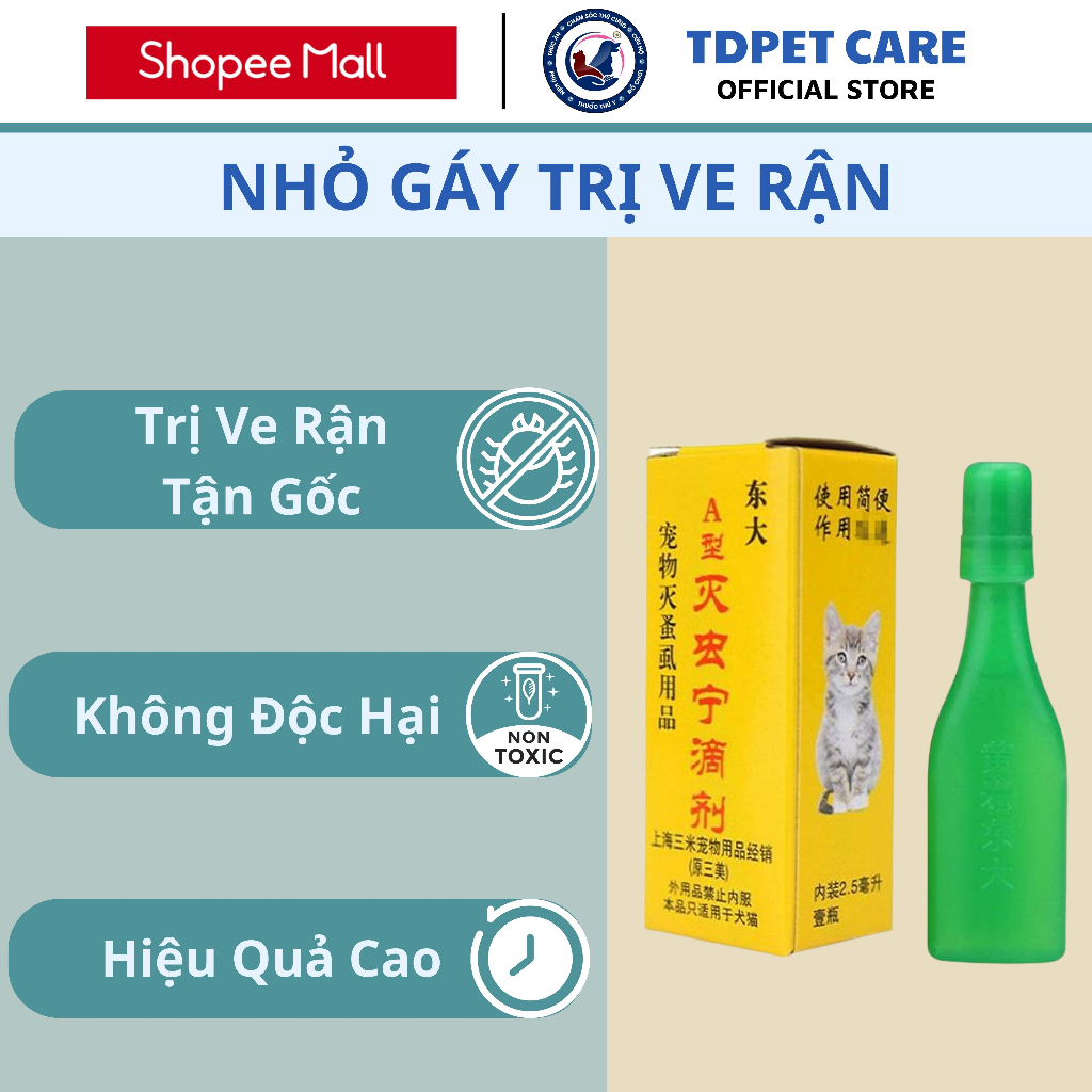 Lọ Nhỏ Gáy Mèo Hết Rận Mèo Ve Chó Bọ Chét TD A1 (Kèm Loa Cổ) - Chai Rận Mèo Ve Bọ Dành Cho Chó Mèo