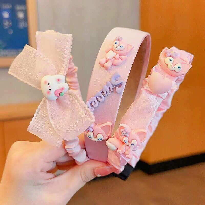Set 3 Băng đô cài tóc/bờm tóc cho bé hoạt hình gấu dâu Lotso bọc vải caro phong cách Hàn Quốc xinh xắn