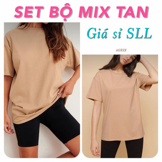 Set (Bộ) AGE2X Quần biker short và áo thun trơn  form rộng