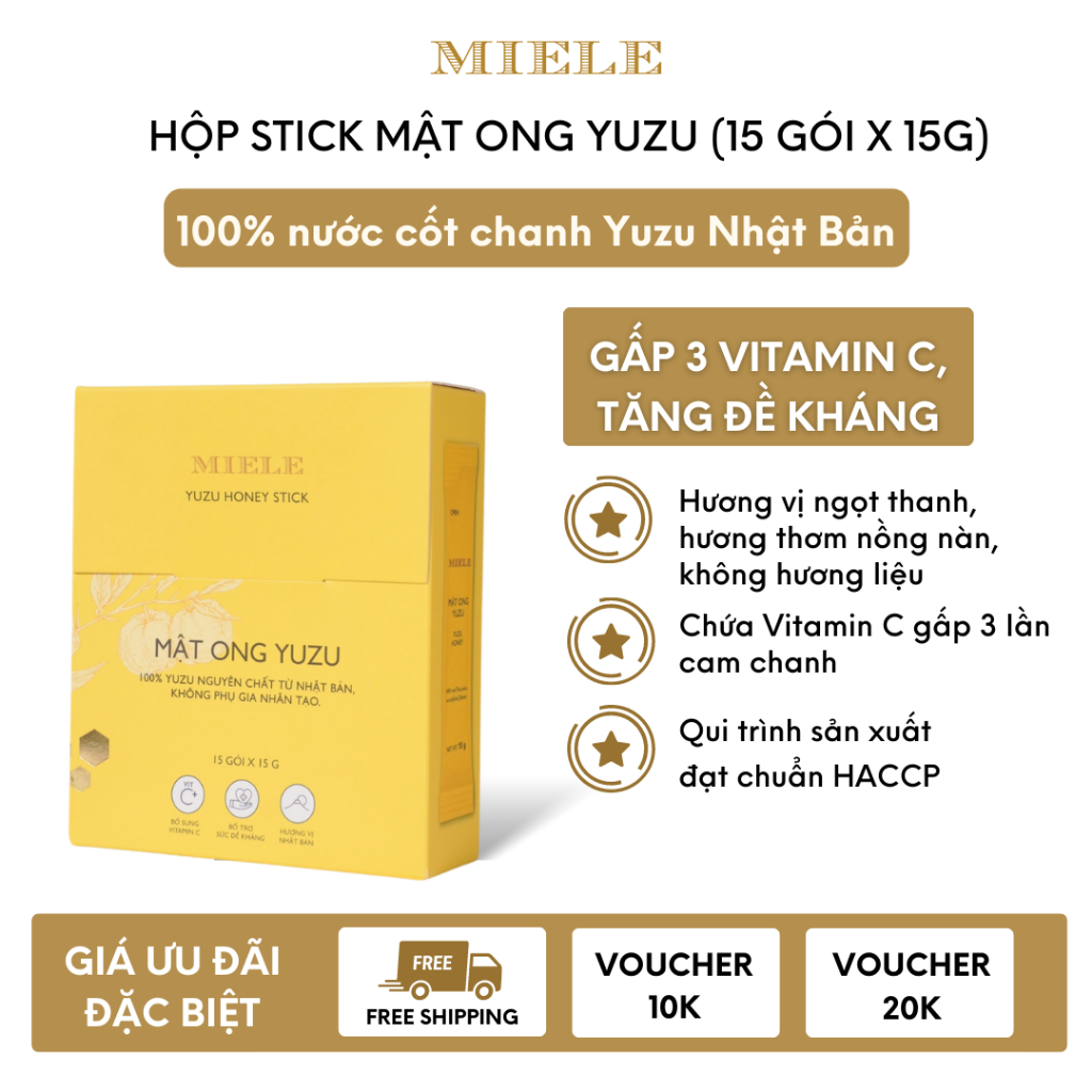Hộp stick Mật Ong Yuzu 15 gói tiện lợi 15g Miele