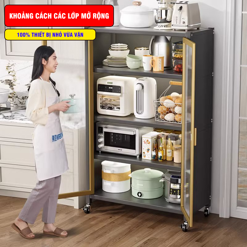 Tủ Bếp Đa Năng 2 Cánh 6 Tầng 80cm VANDO 2023 Để Đồ Nhà Bếp Cao Cấp Kệ Lò Vi Sóng Thông Minh