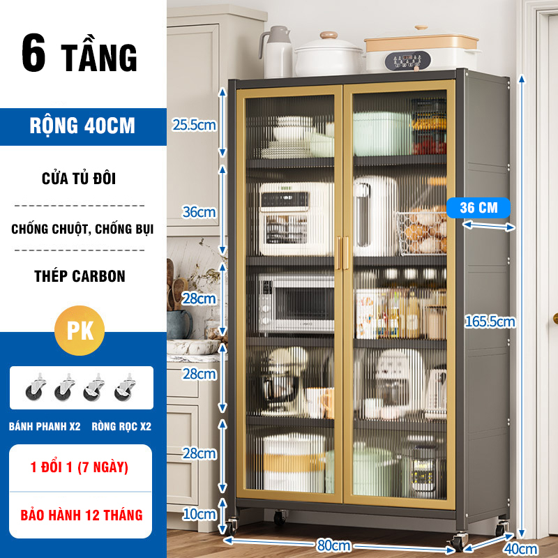 Tủ Bếp Đa Năng 2 Cánh 6 Tầng 80cm VANDO 2023 Để Đồ Nhà Bếp Cao Cấp Kệ Lò Vi Sóng Thông Minh