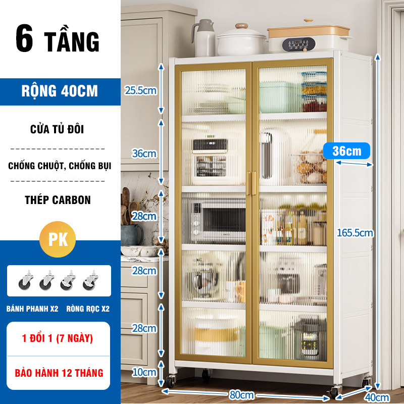 Tủ Bếp Đa Năng 2 Cánh 6 Tầng 80cm VANDO 2023 Để Đồ Nhà Bếp Cao Cấp Kệ Lò Vi Sóng Thông Minh