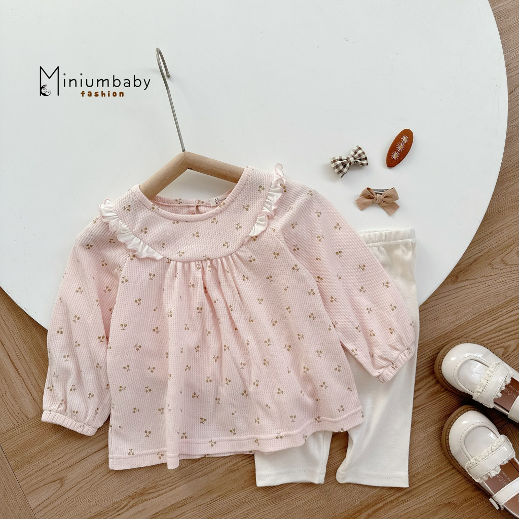 Bộ quần áo dài tay cho bé gái Miniumbaby, chất liệu cotton mềm mùa thu đông này -SB1641