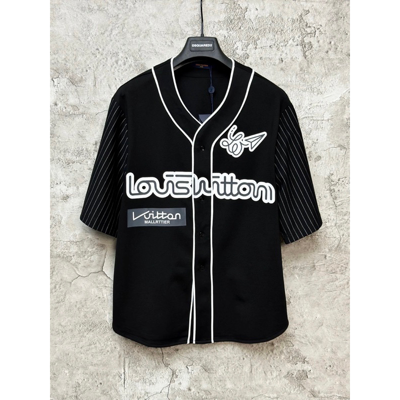 Áo Bóng Chày LV dáng Unisex Cao Cấp phối viền Kẻ Tay Cotton Hàn thoáng mát