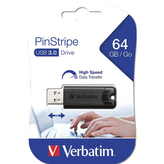 USB 3.0 Verbatim Black PinStripe 64GB Flash Drive - Black [49318]