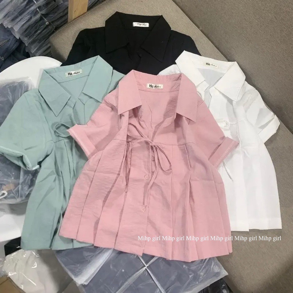 Áo Kiểu Cổ Sơ Mi Thắt Nơ Vạt Xếp Ly, Áo Kiểu Baby Doll