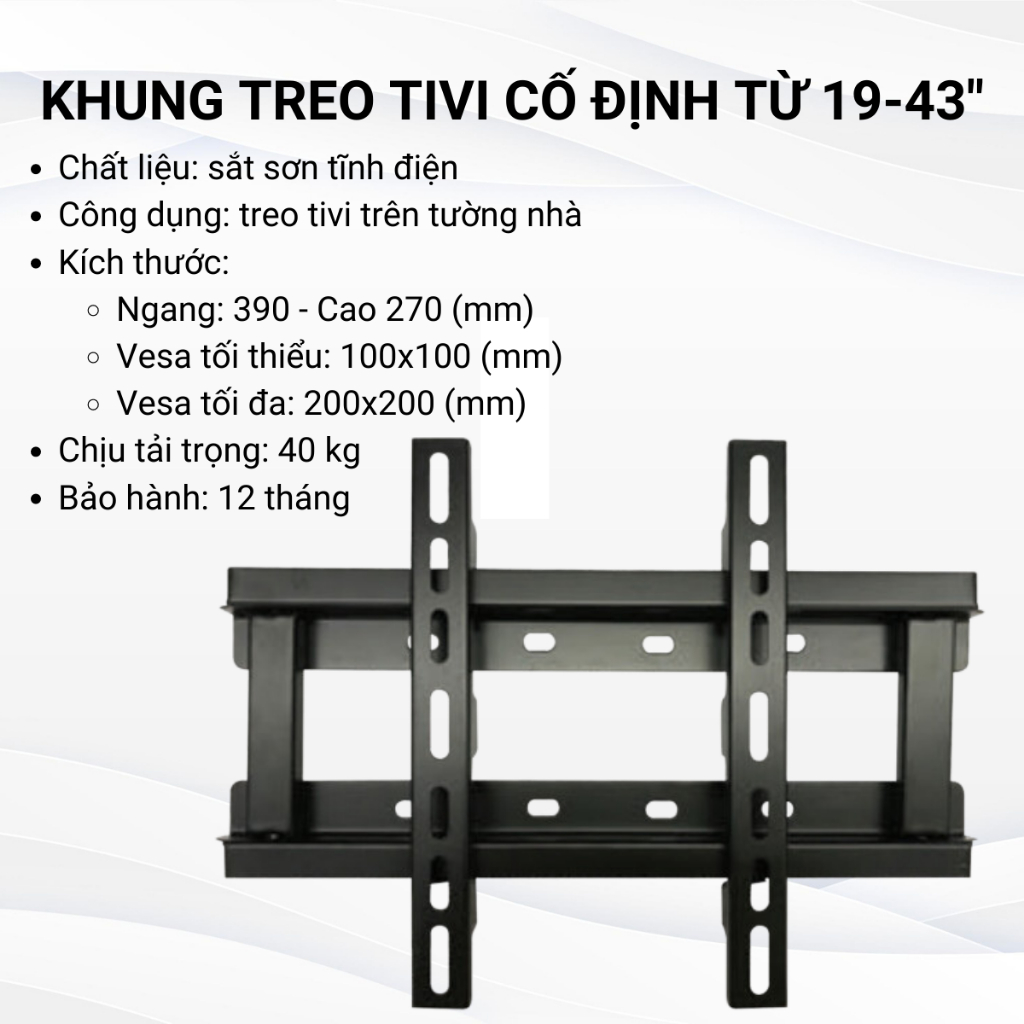 Khung treo tivi cố định CẢNH PHONG đa dạng kích thước từ 19-82 inch, chất liệu sắt sơn tĩnh điện màu, bảo hành 12 tháng