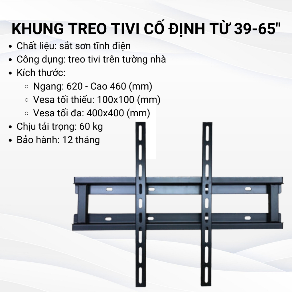 Khung treo tivi cố định CẢNH PHONG đa dạng kích thước từ 19-82 inch, chất liệu sắt sơn tĩnh điện màu, bảo hành 12 tháng