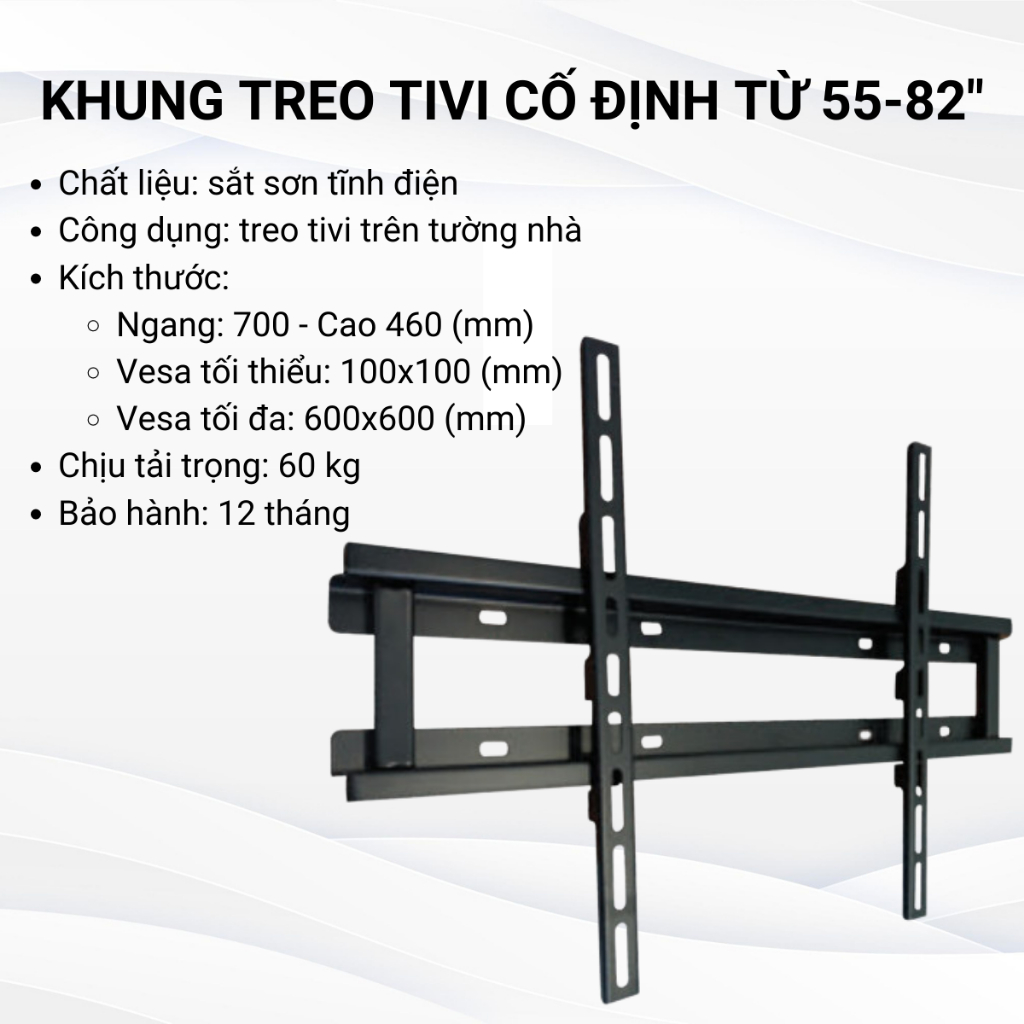 Khung treo tivi cố định CẢNH PHONG đa dạng kích thước từ 19-82 inch, chất liệu sắt sơn tĩnh điện màu, bảo hành 12 tháng