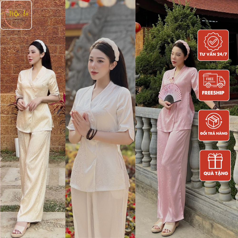Bộ đồ đi chùa, pháp phục đi chùa chất liệu gấm tơ cao cấp - Pháp Phục Mộc An - PP11