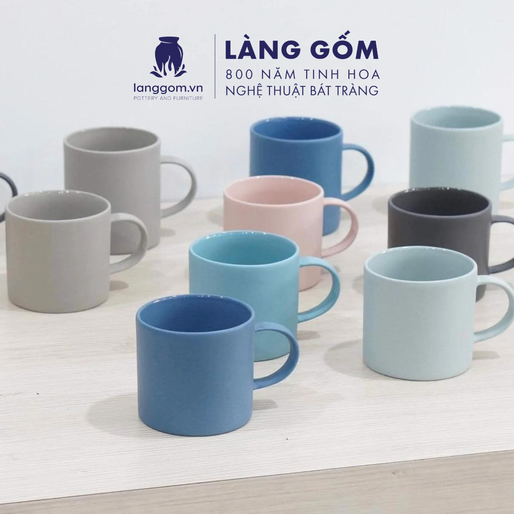 Cốc ly sứ gốm có quai men mờ kiểu mohem cùng đĩa lót hàng xuất khẩu gốm sứ Bát Tràng dùng uống nước trà, cà phê-LÀNG GỐM
