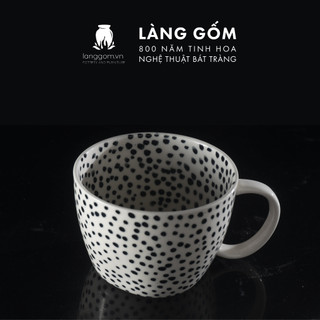 Cốc, ly sứ uống nước, trà, cà phê có quai cầm, hoa văn, họa tiết chấm đen, men mát 300ml - gốm sứ Bát Tràng cao cấp - LÀ