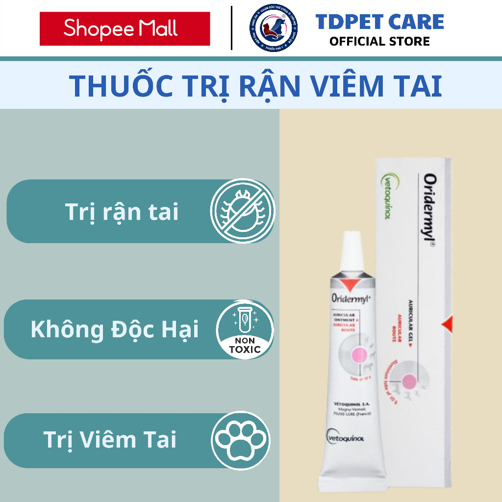 [Hàng Pháp]  Tuýp Nhỏ Tai Mèo Hết Rận Tai Mèo ORIDERMYL - Ống Nhỏ Tai Cho Chó Hết Mủ Tai Dành Cho Thú Cưng Dexoryl