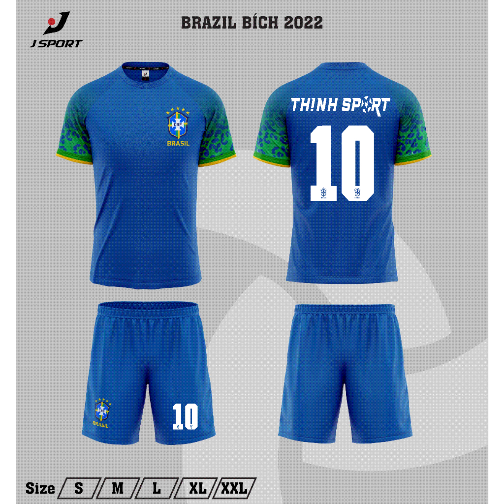 Bộ quần áo đá banh, bóng đá Brazil xanh in tên và số theo yêu cầu