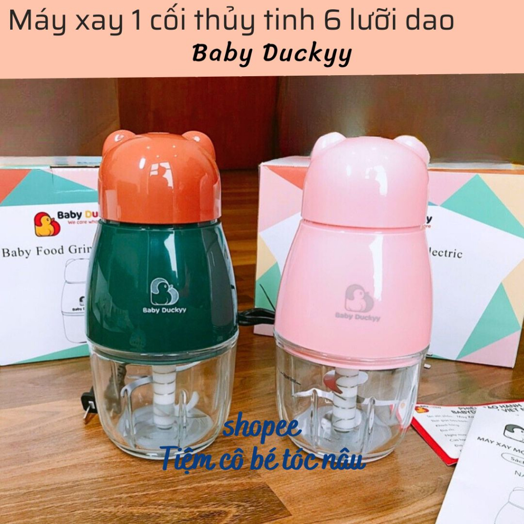Máy xay chính hãng 6 lưỡi dao Xay đồ ăn dặm Thịt Cá Tôm Hạt Gạo Đá viên Sinh tố Máy đa năng 1 cối thủy tinh BABY DUCKYY