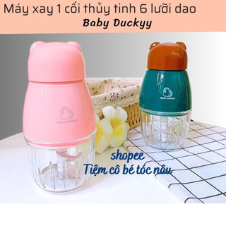 Máy xay chính hãng 6 lưỡi dao Xay đồ ăn dặm Thịt Cá Tôm Hạt Gạo Đá viên Sinh tố Máy đa năng 1 cối thủy tinh BABY DUCKYY