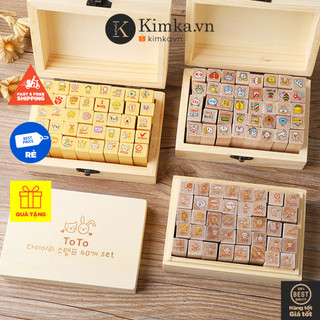 Hộp 40 con dấu dập dấu gỗ nhiều hình
