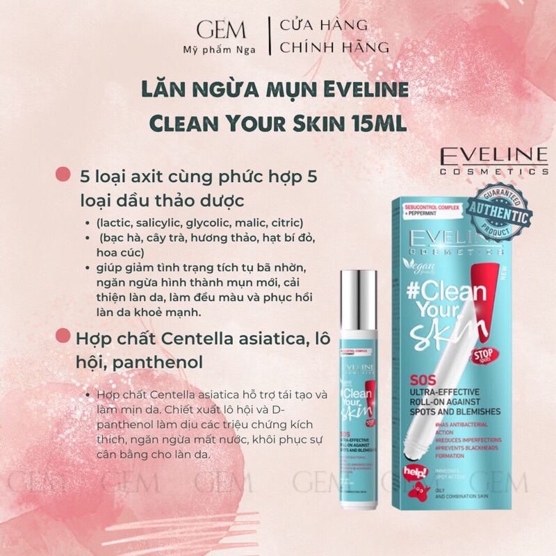 Lăn ngừa mụn Eveline Clean Your Skin 18ML