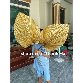 lá cọ khô phun màu vàng đồng, trang trí decor