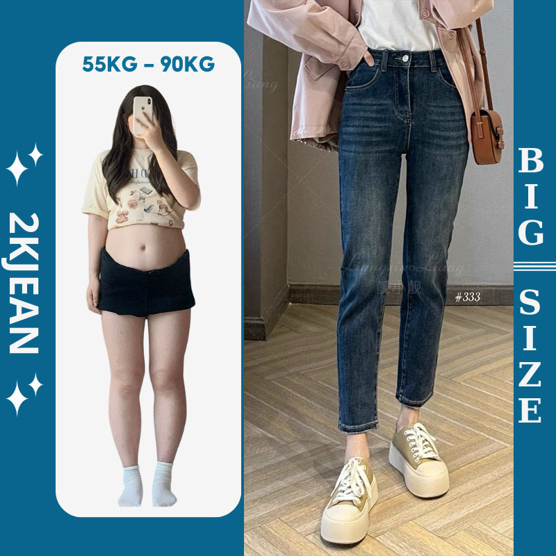 Quần baggy jean nữ trơn co giãn bigsize 55kg-90kg hàng VNXK thời trang bigsize 2KJean MS333