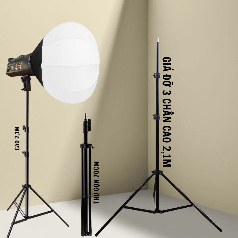 Đèn led livestream studio kèm softbox hỗ trợ chụp ảnh quay hình video có tripod giá đỡ 3 chân cao 2,1m