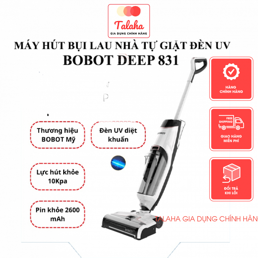 Máy lau nhà cầm tay tự giặt BOBOT DEEP 831 - có đèn UV diệt khuẩn, bản nội địa Trung Quốc BH 12T TALAHA